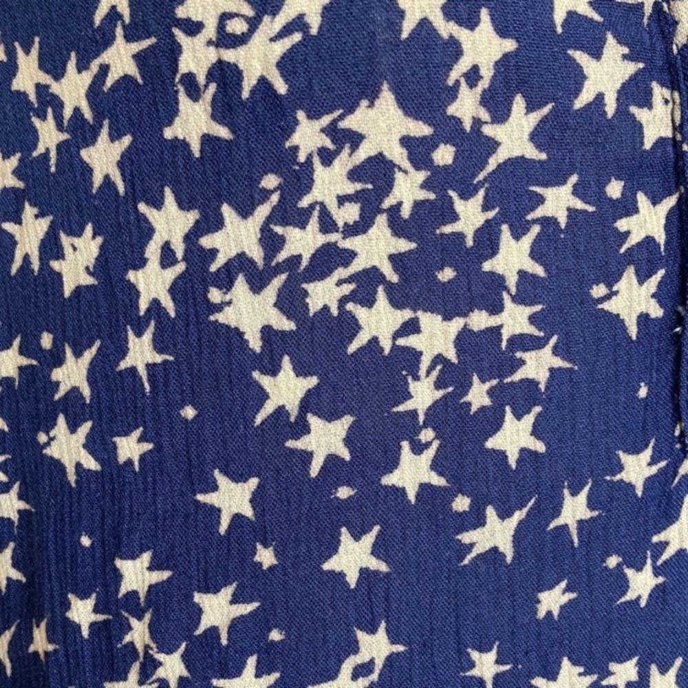 H&M L.O.G.G. stars print, viscose crinkle fabric,  button down top, navy blue, 4 - Picture 8 of 10